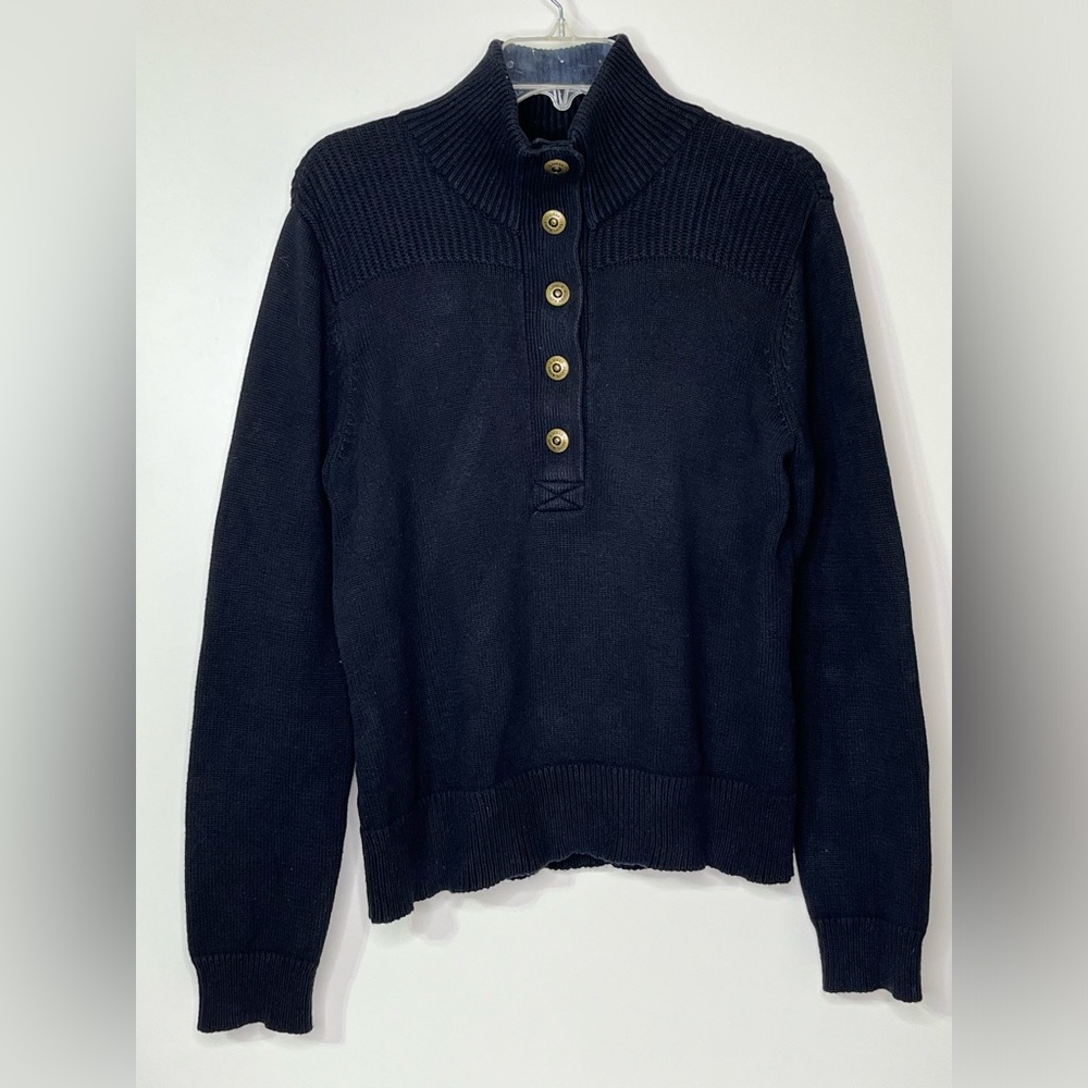 Lauren Ralph Lauren Black High Neck 1/4 Snap Pullover Sweater‎ Women's L